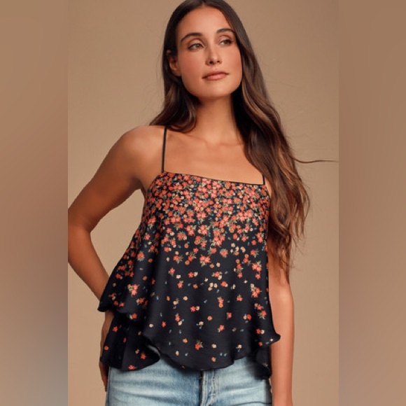 Free People Let Me Love Black Floral Print Cami Top Size Small - Picture 3 of 6